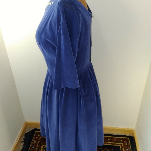 Vtg 50s Leo Daniel Velvet Circle Dress Blue modern 8 - Picture 3 of 9